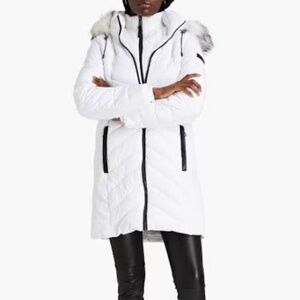 DKNY Faux fur-trimmed quilted shell hooded coat - Women - White Coat